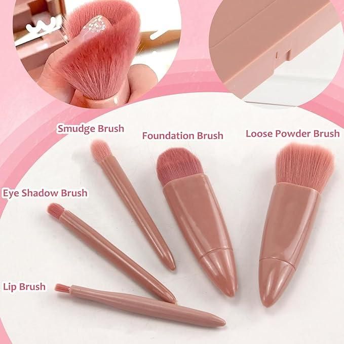 5 in 1 Makeup Brush Set with Mirror Case