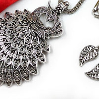 Oxidized Peacock Style Pendant & Chain with Earrings
